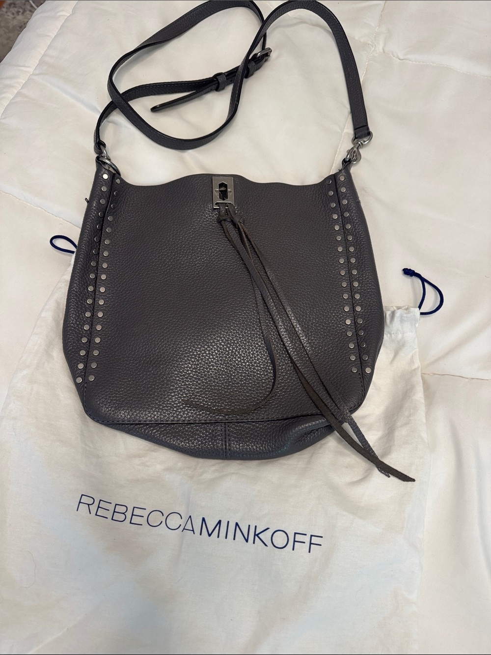 Rebecca Minkoff Charcoal Pebbled Leather Studded Crossbody Hobo